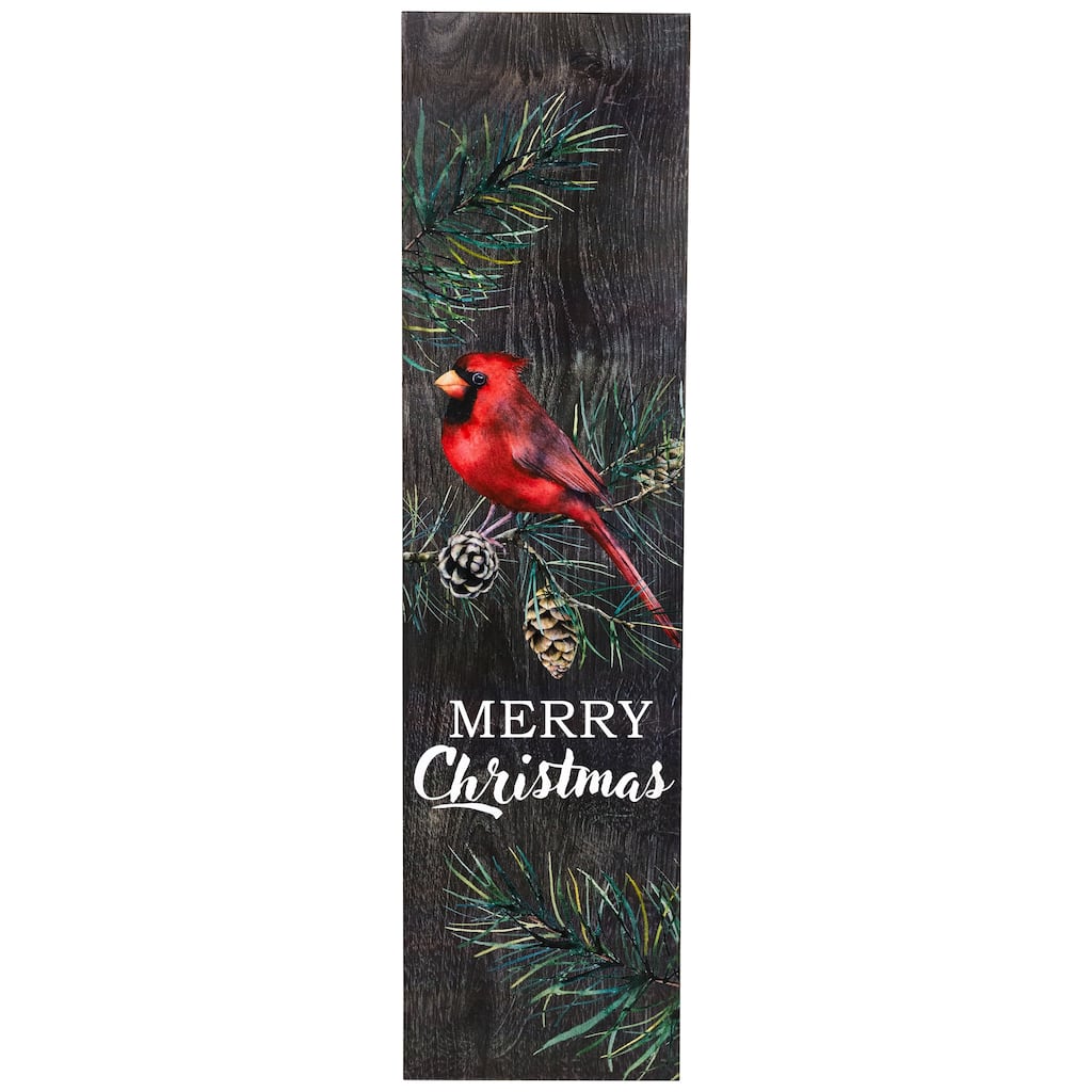 Cardinal "Merry Christmas" Wooden Porch Sign - 38" - Brown and Red - 38