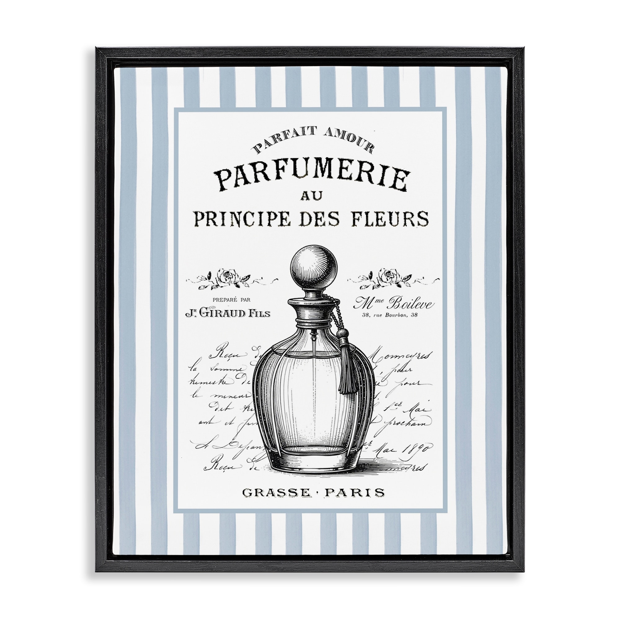 Stupell Vintage Fragrance on Stripes Framed Floater Canvas Wall Art Design By Lettered and Lined