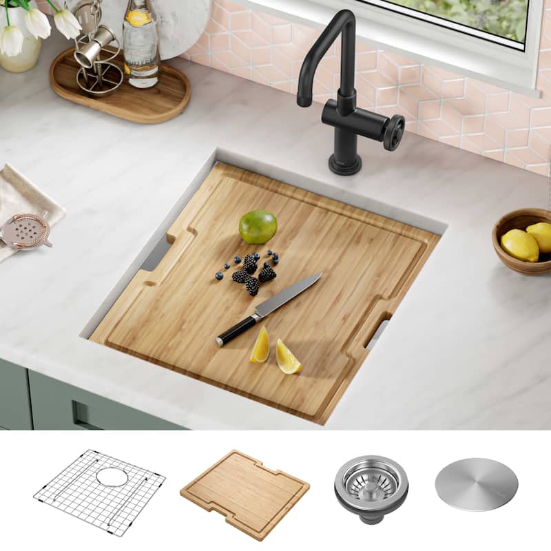 KRAUS Kore Workstation Undermount Stainless Steel Kitchen Sink - 17" L x 19" W (sink KWU111-17) - Stainless Steel