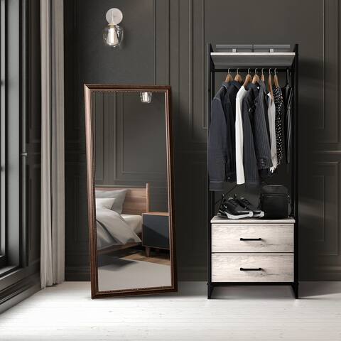 Clothing Rack with 2 Drawers - Tall Closet Stand Dresser for Bedroom