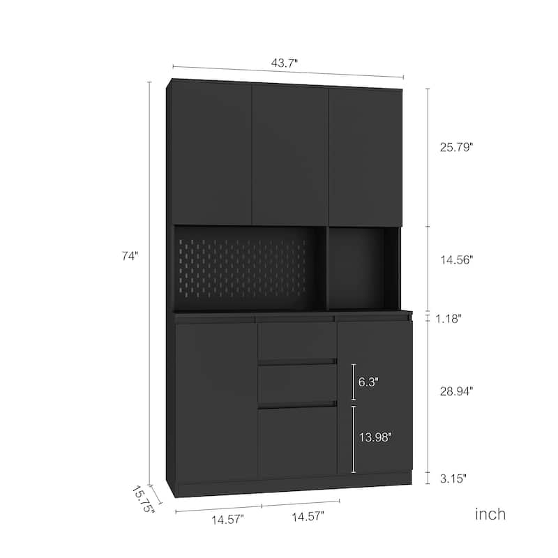 Freestanding Kitchen Pantry Cabinet with Charging Station, Buffet Sideboard with Drawer, Coffee Bar Cabine with Lights