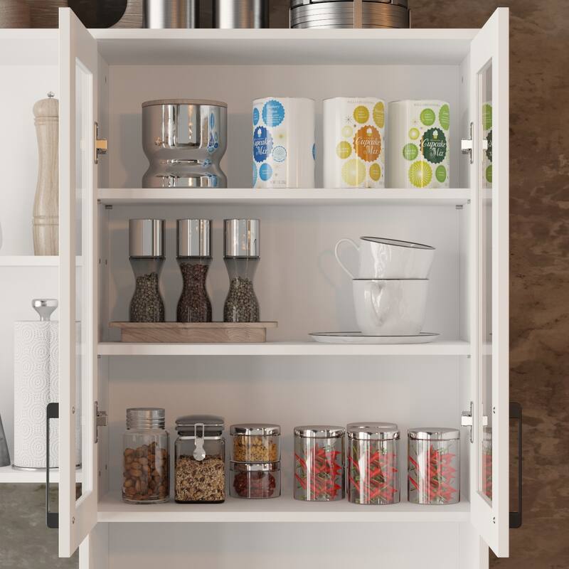 Panrty Storage Cabinet w/Glass Display Hutch Buffet Drawers Sideboard