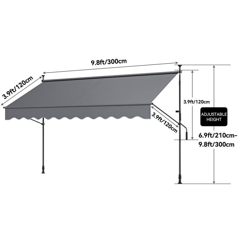 Mosis 13' x 4' Manual Retractable Awning, Non-Screw Freestanding Patio Sun Shade Shelter with Support Pole Stand