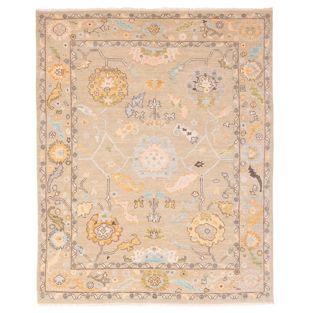 ECARPETGALLERY Hand-knotted Modern Oushak Light Khaki Wool Rug - 8'0 x 9'11
