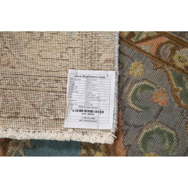 Blue Tabriz Persian Vintage Rug Hand-Knotted Traditional Wool Carpet - 8'6"x 11'10"