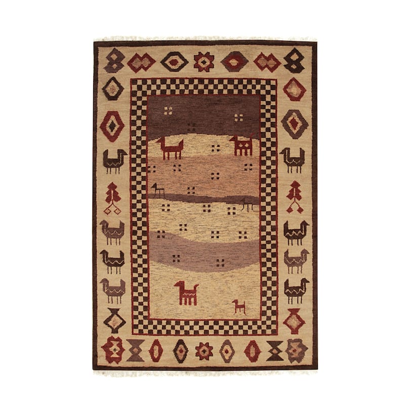 Hand-knotted Wool Beige Traditional Modern Modern Knot Rug - 6' x 9'