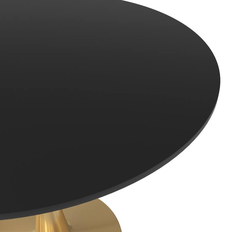 LeisureMod Bristol 35" Round Dining Table for 4 with MDF Tabletop in Gold Steel Base for Kitchen & Dining Room