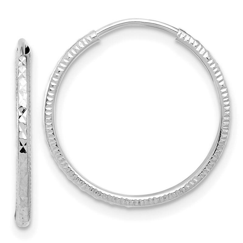 Curata 14k White Gold Sparkle Cut Endless Hoop Earrings - 19.1x1.5mm
