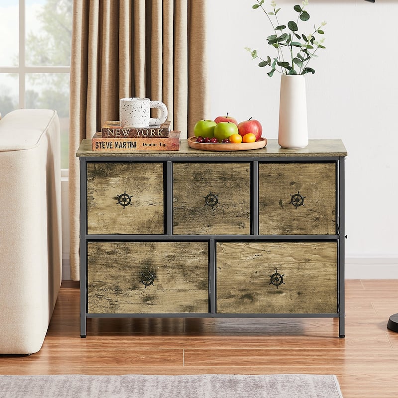 5-Drawer Storage Chest For Bedroom,Home Storage Organizer,Grey - 31.5''L