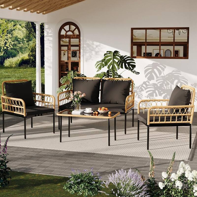 Outdoor 4 Pieces Patio Furniture Sets for Apartment, Bistro, Backyard, Porch - 4PCs