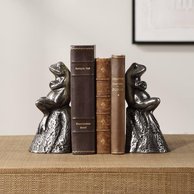 Uttermost Daydreaming Frogs Aged Silver Bookends, Set of 2 - 7'' H X 3.75'' W X 3.5'' D