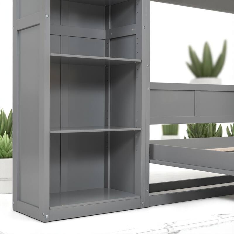 Full/Queen Size Murphy Wall Bed with Shelves, Foldable Cabinet Bed with Storage, Plywood MDF Frame