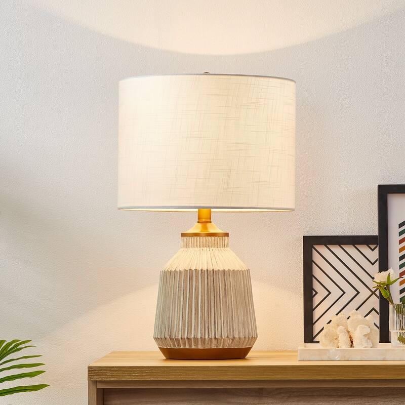KAWOTI 21" Resin Table Lamp with Fabric Lampshade - Creamy white