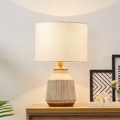 KAWOTI 21" Resin Table Lamp with Fabric Lampshade