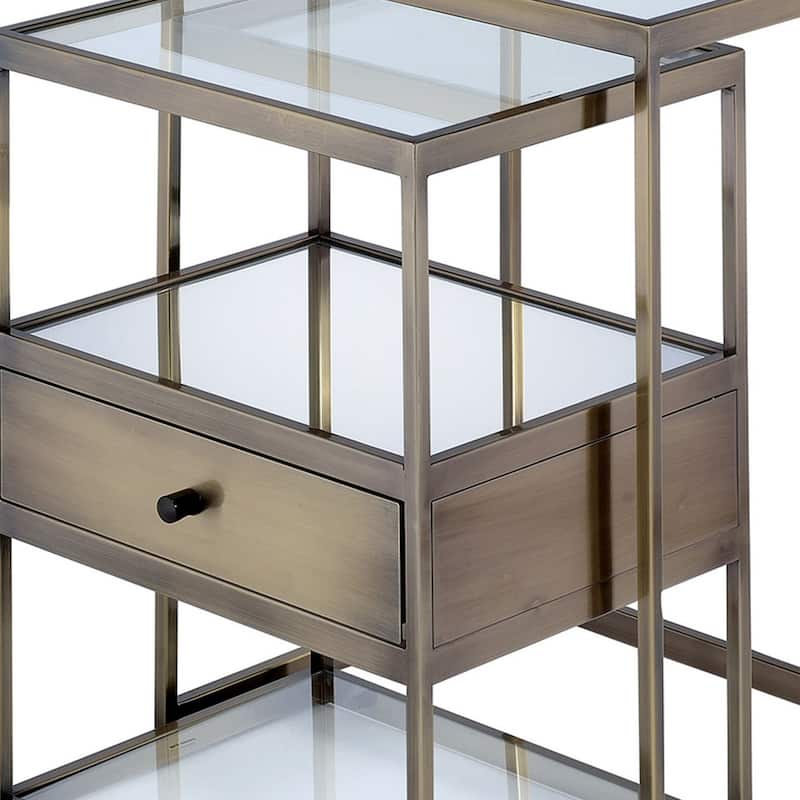 Stylish Nesting Tables Set, Clear Glass & Brass, 2 Piece Pack