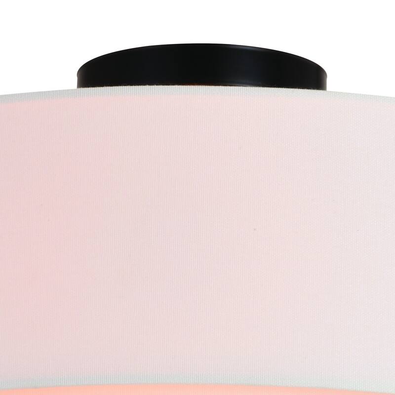 Burnaby White Linen Semi-flush Drum Ceiling Light