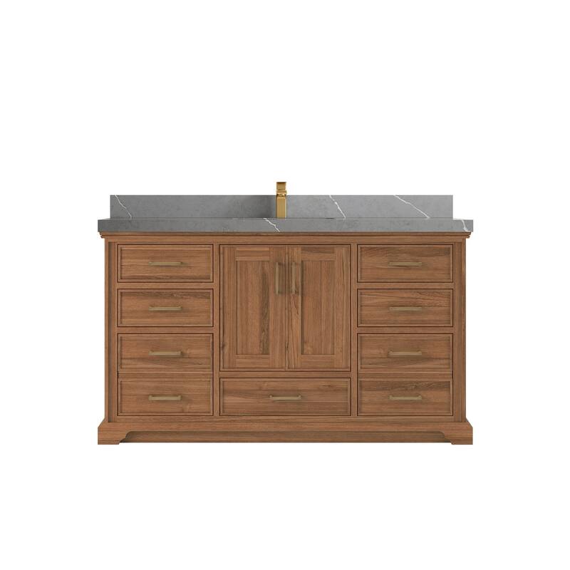 Willow Collections 60 in. W x 22 in. D Charlotte Teak Single Sink Bathroom Solid Teak Vanity with Countertop