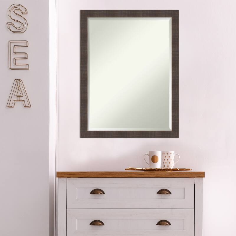 Beveled Wood Wall Mirror - Whiskey Brown Rustic Frame
