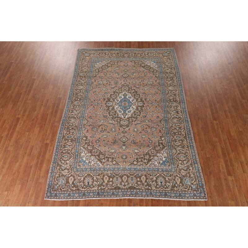 Traditional Kashan Persian Vintage Area Rug Hand-Knotted Wool Carpet - 7'7"x 11'0"