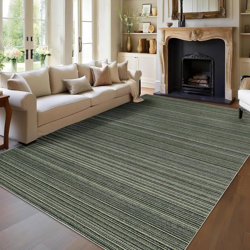 Modern Stripe Machine Washable Area Rug for Bedroom, Living Room, Green - 1'6" x 2'6" - Green 10' x 13'
