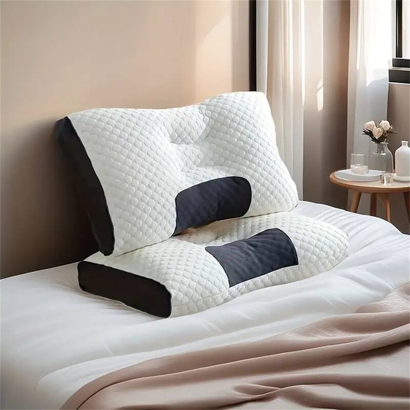 Set of 4 Ergonomic Cervical Neck Pillows, Orthopedic Contour Support Bed Pillow with Washable Covers - N/A - Medium-Firm