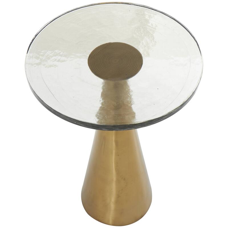 Aluminum Metal Geometric Cone Accent Table with Textured Glass Tabletop - Black or Gold - Roche River Decor