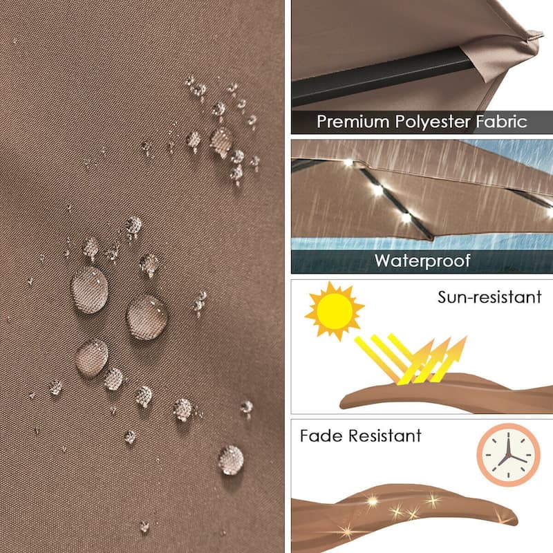 15 Ft Patio LED Crank Solar Powered 36 Lights Umbrella