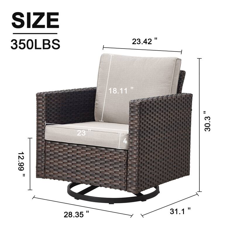 Gymojoy Wicker Swivel Glider Chair with 4 inch Olefin Cushions