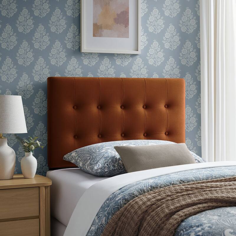 Emily Biscuit Tufted Performance Velvet Headboard - Rust - Twin