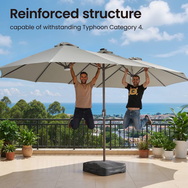 ​OVIOS 15ft Double Side Patio Outdoor Umbrella with Crank & LED Light