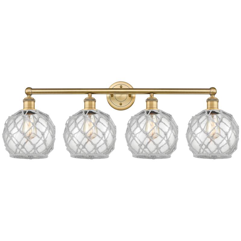 Innovations Lighting Endless Possibilities Edison - Farmhouse Rope - 4 Light 35" Bath Vanity Light - Clear Glass with White Rope/Brushed Brass