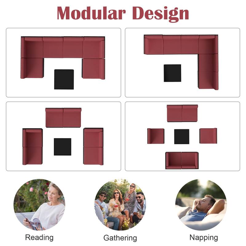7PC Outdoor Patio Furniture Set, Wicker Patio Sectional Furniture Set with Coffee Table & Cushion for Garden, Backyard, Poolside
