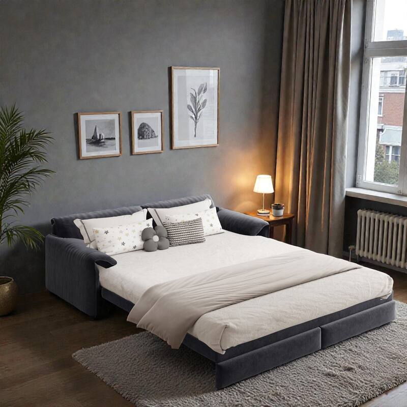 66" Pull Out Sofa Bed, 3-in-1 Convertible Queen Sleeper Sofa with Side Storage, Velvet Loveseat for Living Room Apartment