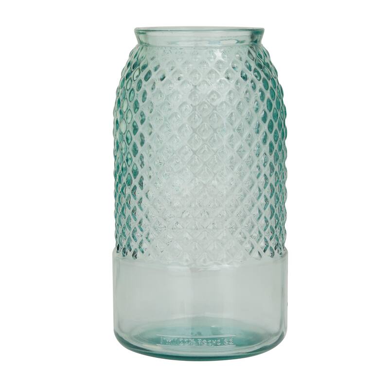 Blue Recycled Glass Spanish Decorative Vase - 6 x 6 x 11