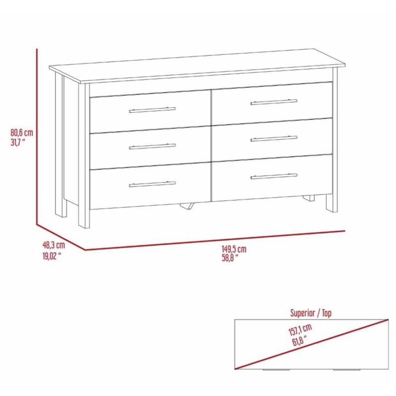 Southington 6-Drawer Rectangle Dresser Light Oak and White