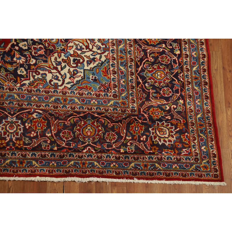 Hand Knotted Oriental 100% Wool Carpet Traditional Floral Red Kashan Area Rug - 13' 5'' X 9' 11''