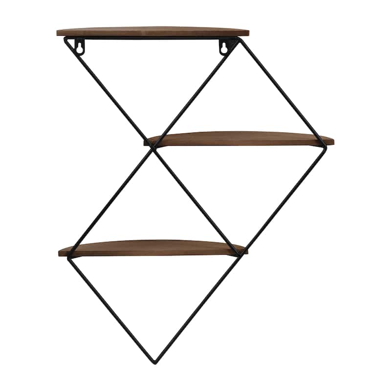Metal Wood 3-tier Diamond Wall Shelf - Brown, 21" - 21.0"