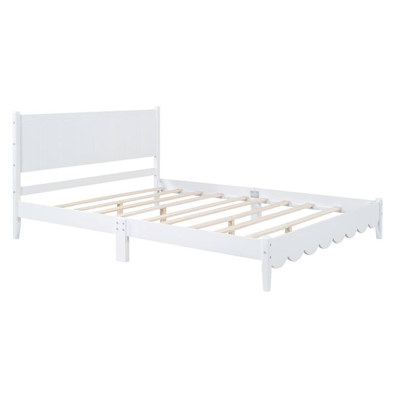 Wood Platform Bed Frame, Retro Style Bed with Rectangular Headboard