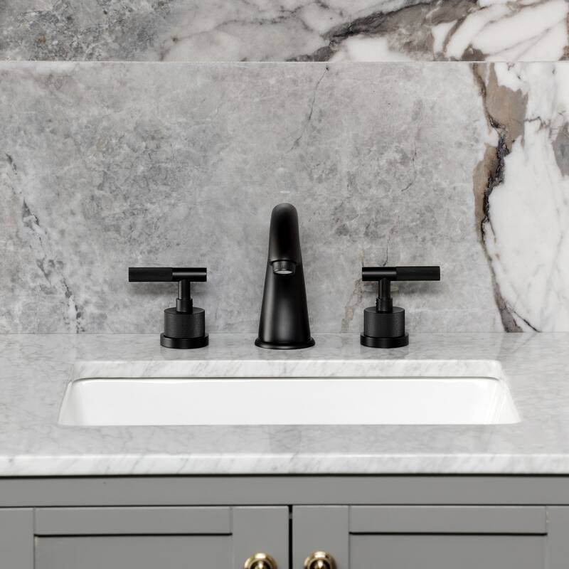 Kingston Brass Convergent Two-Handle 3-Hole Deck Mount Widespread Bathroom Faucet with Knurled Handle and Brass Pop-Up Drain