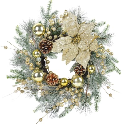 Radiant 20 Inch Christmas Wreath, Christmas Door Decorations Wreath with 20 LED lights - Multicolor - 20”x20“