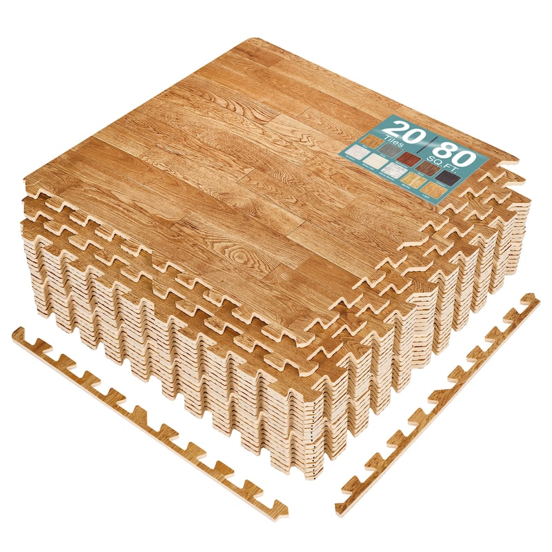Sorbus 80 Sq. Ft. Wood Grain Floor Tiles Foam Mat EVA Interlocking Mats Tile 3/8-Inch Thick Flooring Wood Puzzle Exercise Mats - Pine