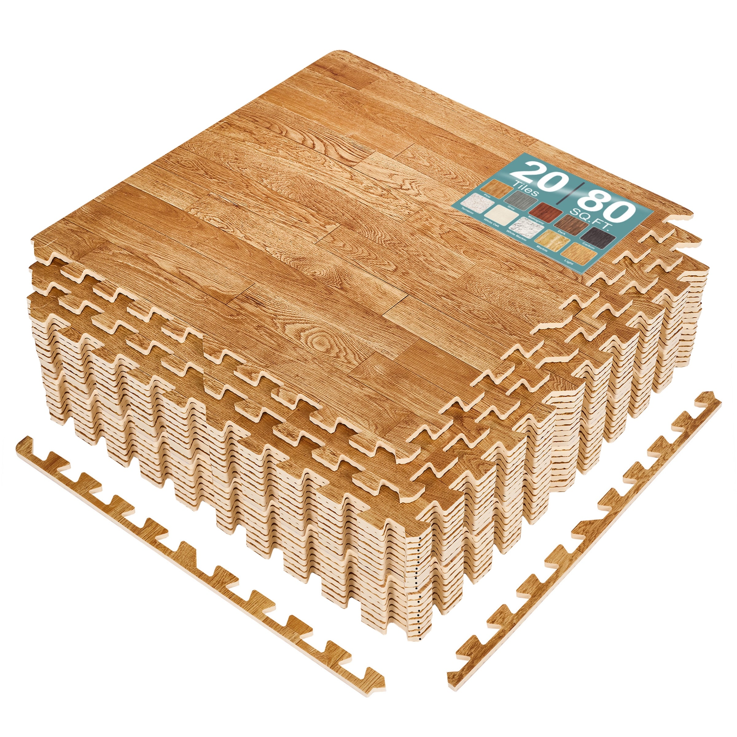 Sorbus 80 Sq. Ft. Wood Grain Floor Tiles Foam Mat EVA Interlocking Mats Tile 3/8-Inch-Thick Wood Puzzle Exercise Mats.