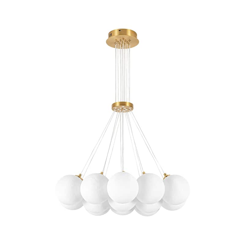 13-Light Modern Cluster Bubble Glass-Like 3D Printed Moon-Shade Gold Metal Chandelier for Living Room