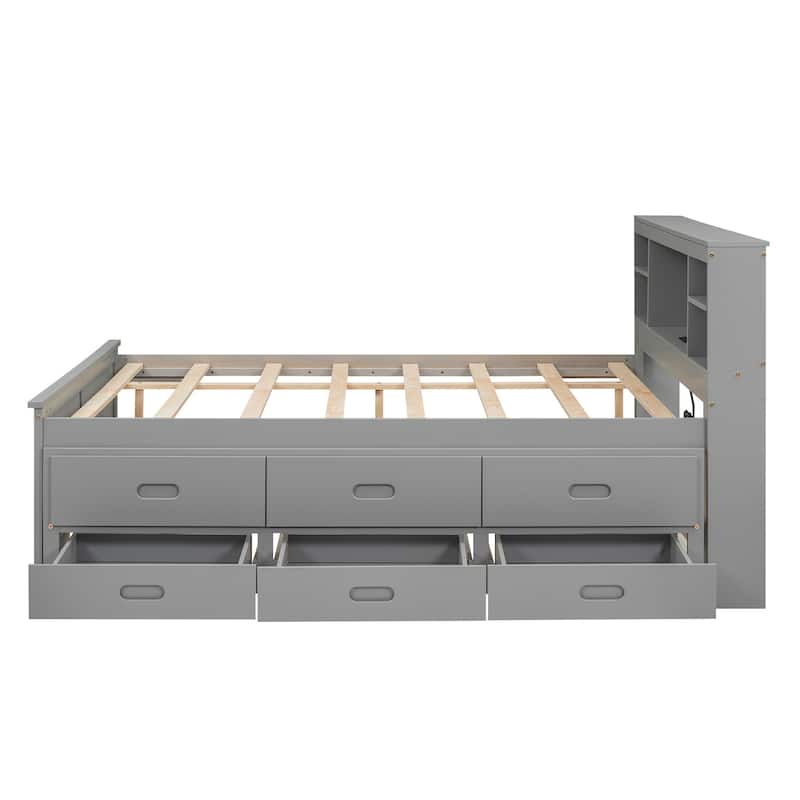 Twin & Full Size Platform Bed with Storage Headboard, USB, Twin Size Trundle and 3 Drawers