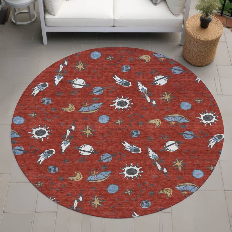 Machine Washable Indoor/ Outdoor Spaceship Chantille Rug - Red - 8' x 8'