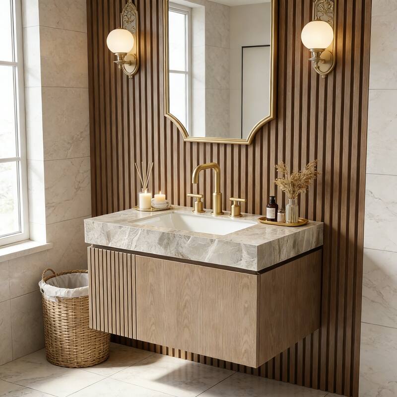 Floating Bathroom Vanity with 3 Pre-drilled Faucet Holes