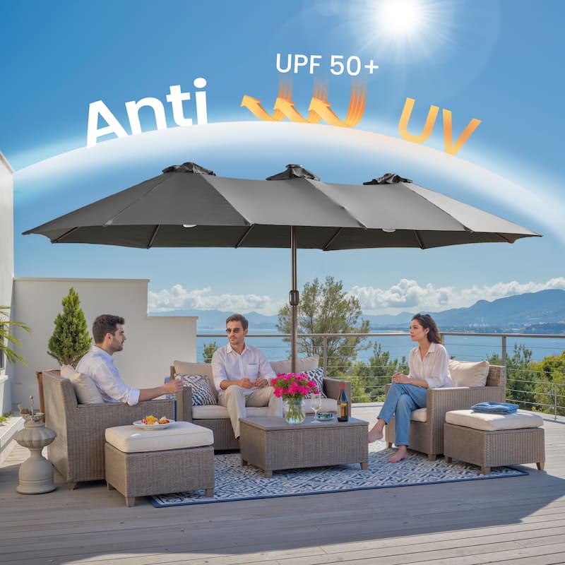 ​OVIOS 15ft Double Side Patio Umbrella Extra Large with Light