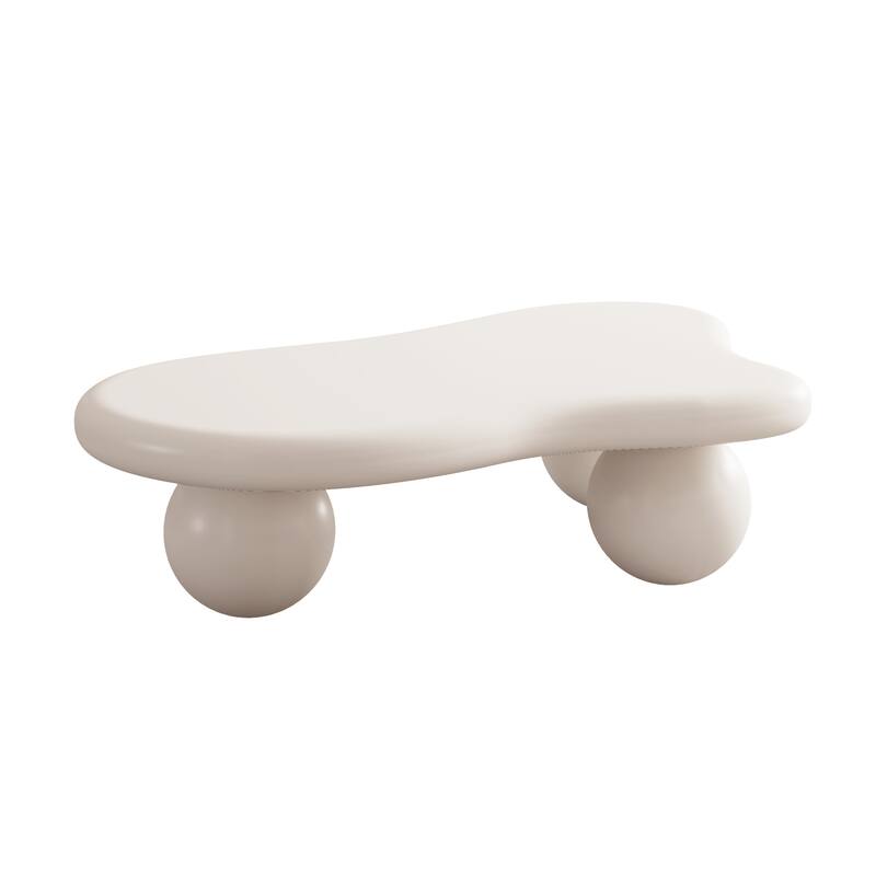 47 Inch Cloud Shaped Coffee Table with 3 Ball Legs for Living Room