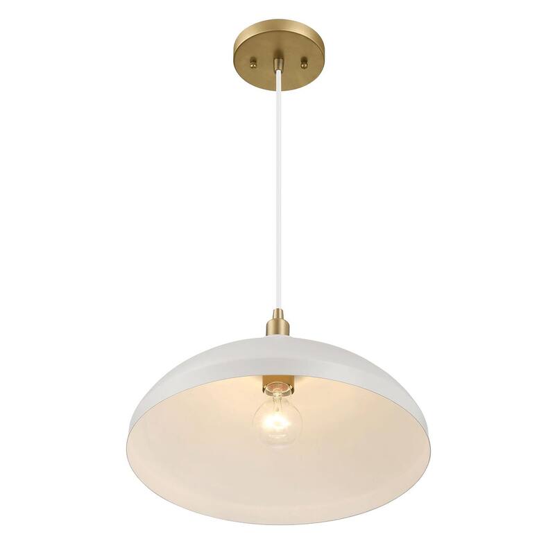 Single Light White Pendant Lamp with Golder Brass Finish for Entrance Kitchen Island 14"D × 8"H