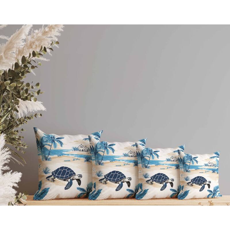 Sandy Shores Turtle Faux Suede Reversible Throw Pillow Blue and Gold